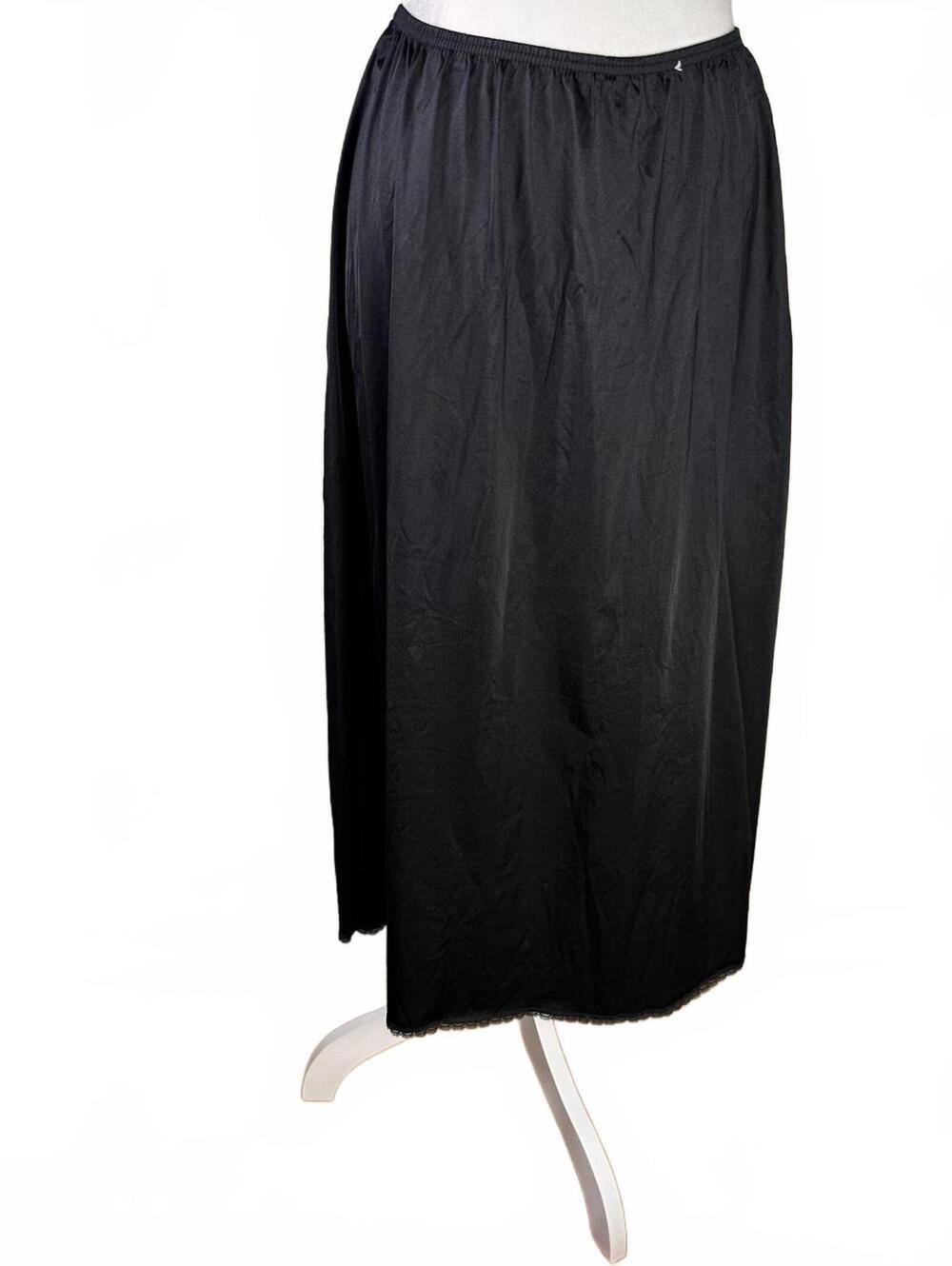 Vintage vanity fair black lace trim nylon slip dress midi size med whimsygoth